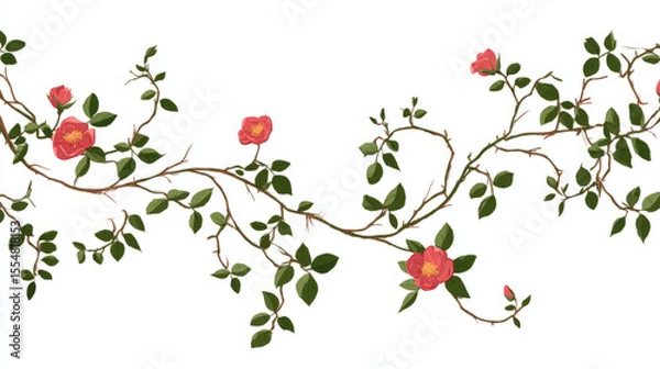 Obraz Wild rose vines climbing in curved spirals minimal on white