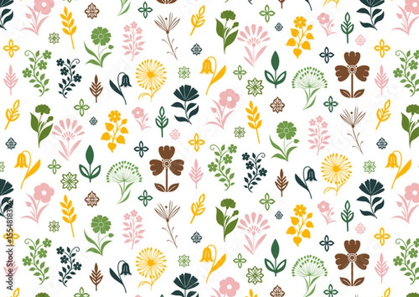 Fototapeta A mix of colorful botanical elements such as flowers with different petal