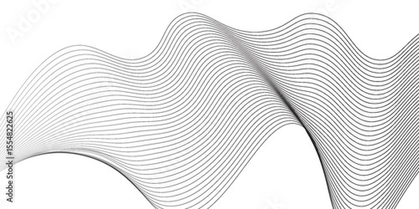 Fototapeta Flowing dots particles wave pattern 3D curve halftone black gradient curve shape isolated on white background art. Vector in concept of technology  science  music wave