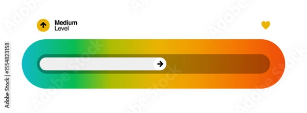 Fototapeta Colorful horizontal progress medium level indicator. Gradient color transition from green to red. Arrow direction shows improvement or movement.