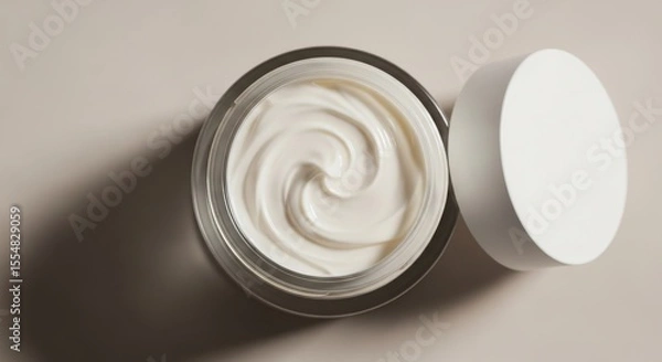 Fototapeta Close up of a jar of white facial cream with its lid off