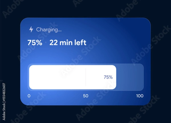 Fototapeta Mobile battery charging UI. Percentage level tracker. Electric charge indicator widget. Modern UX design screen for app or smartphone interface. Green energy display. Vector Illustration.