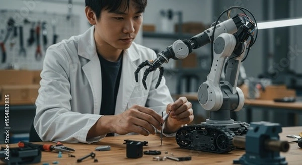 Obraz Engineer adjusts robotic arm