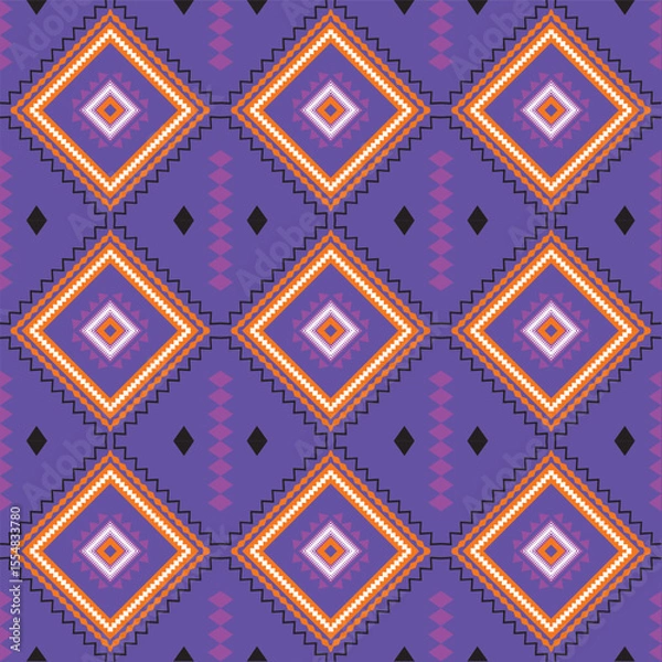 Fototapeta Colorful Abstract Tribal Fabric Design Featuring Interlocking Geometric Motifs. fabric pattern
