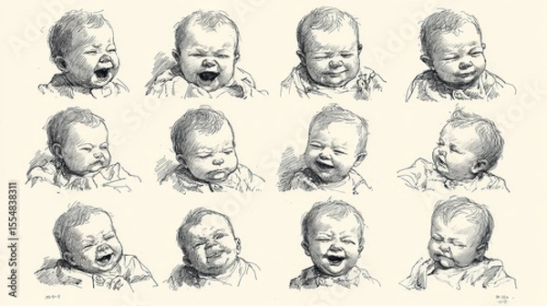 Fototapeta Assorted moods of infants illustrated in a cheerful, childlike style