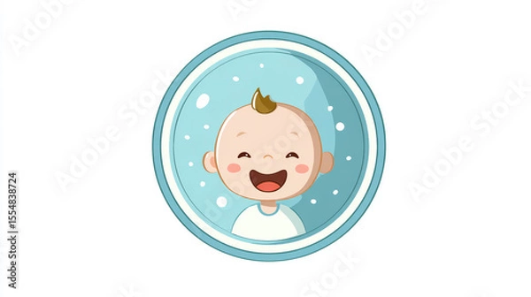 Fototapeta Baby avatar with one tooth smiling inside a circular design, perfect for playful child-themed graphics