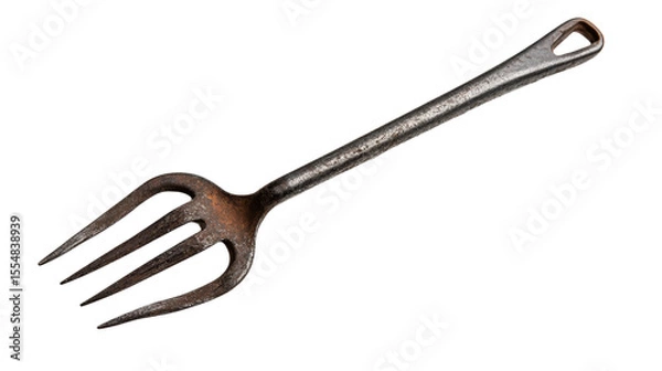 Obraz Small garden fork with three metal prongs Transparent background, PNG file