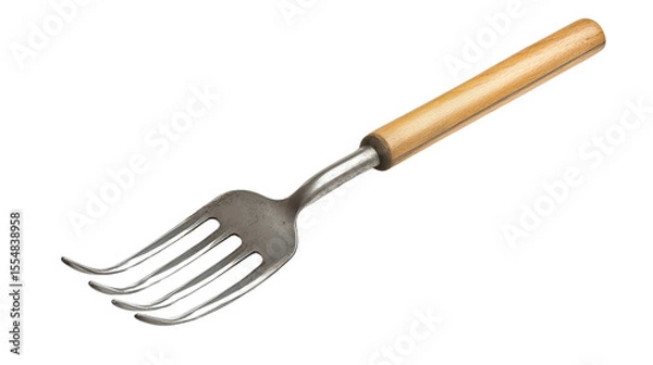 Obraz Small garden fork with three metal prongs Transparent background, PNG file