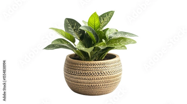 Obraz Small indoor plant in decorative pot Transparent background, PNG file