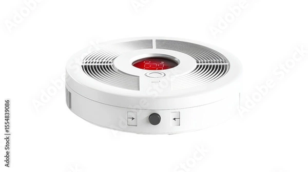 Obraz Smoke detector unit with test button and indicator light, fire safety equipment, Transparent background, PNG file