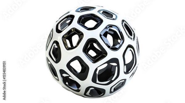Obraz Soccer ball with black and white hexagons, Transparent background, PNG file