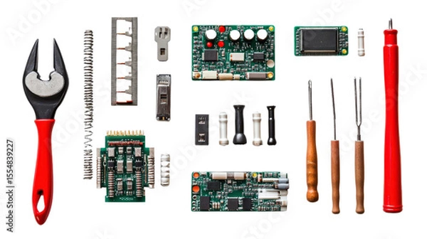 Obraz Soldering tools and electronic repair parts, Transparent background, PNG file