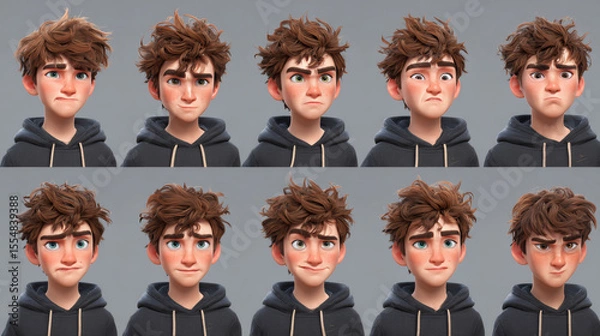 Obraz Boys' character creation pack with various facial expressions, hairstyles, and poses