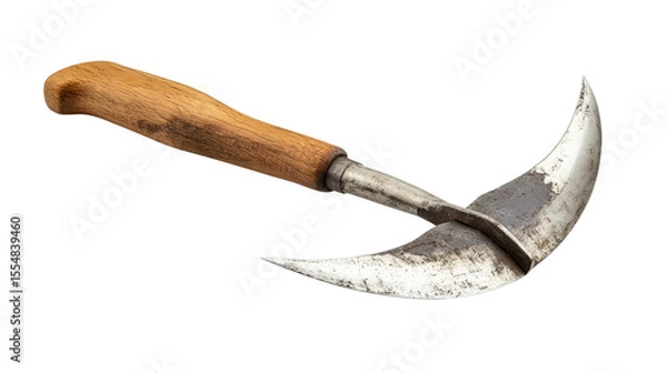 Obraz Steel sickle with wooden handle Transparent background, PNG file