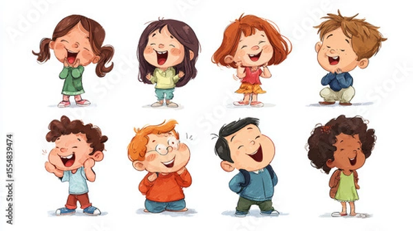 Obraz Cartoon children laughing playfully, rendered in bright vector form
