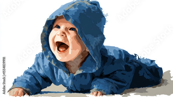 Obraz Delightful vector of a laughing, crawling baby wearing a blue onesie