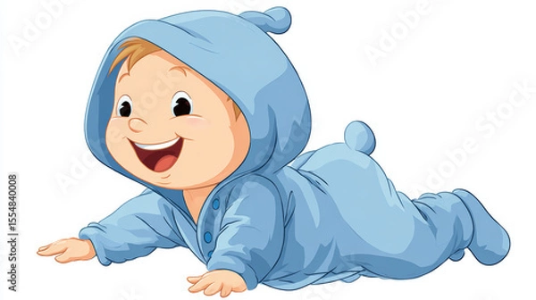 Obraz Delightful vector of a laughing, crawling baby wearing a blue onesie