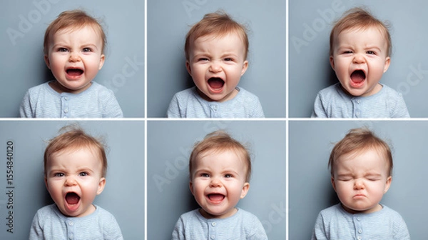 Obraz Emotive visuals portraying various facial expressions of infants