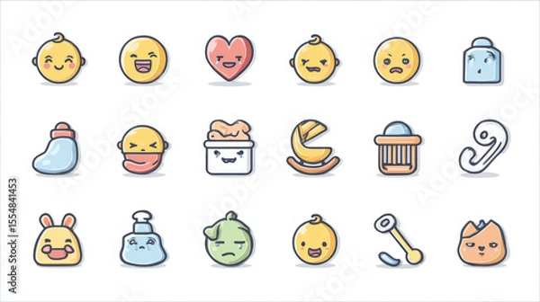 Obraz Icon set showing baby emotions like joy and tears along with classic baby items