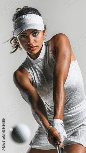 Fototapeta Skillful non-binary South Asian golfer executing a mid-chip shot on course