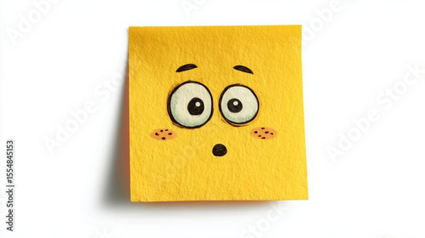 Fototapeta yellow sticky note with surprised facial expression – playful minimal illustration suitable for reminders, education materials, humor content or digital communication