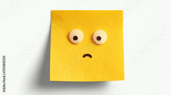 Fototapeta yellow sticky note with surprised facial expression – playful minimal illustration suitable for reminders, education materials, humor content or digital communication