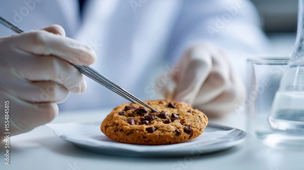Obraz A scientist testing different temperatures on a chocolate chip cookie to analyze its texture