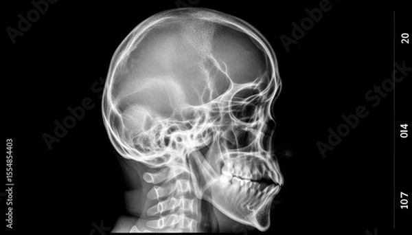 Fototapeta Detailed X-Ray Image of Human Skull Showcasing Intricate Bone Structures and Features