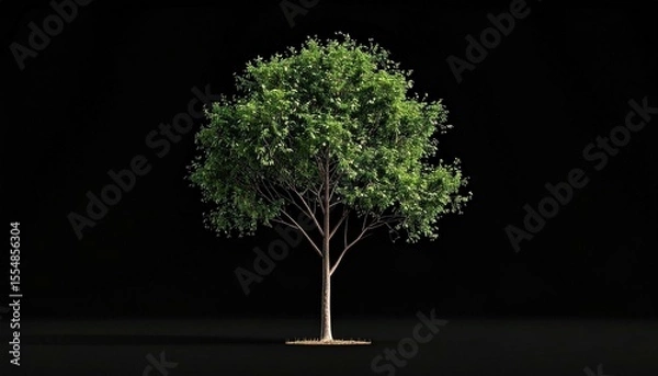 Obraz Single deciduous tree with lush green foliage isolated on black background High resolution image