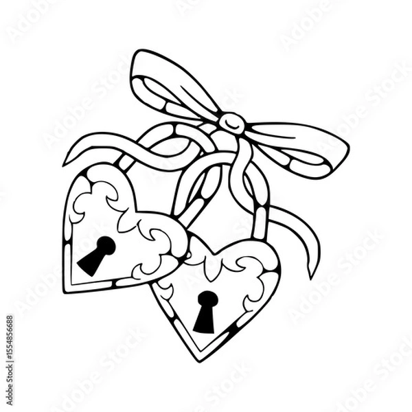 Fototapeta love locks with ribbon outline