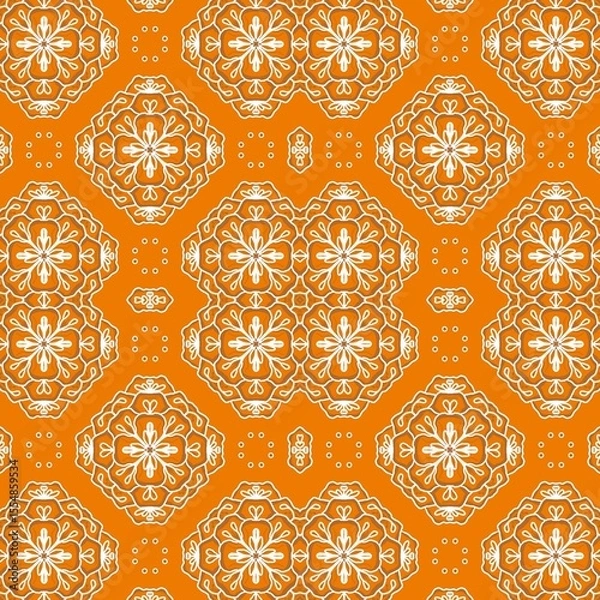 Fototapeta Orange and White Floral Pattern Seamless Design Elegant Textile Background
