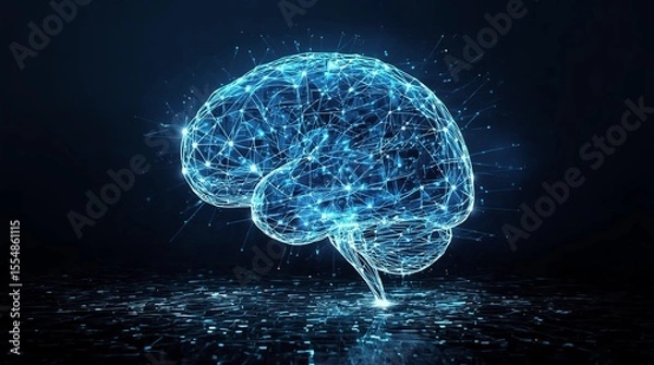 Fototapeta Digital glowing polygonal brain interface