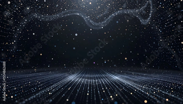 Obraz Metallic silver polka dots on a dark background with a modern, futuristic style. Ideal for digital marketing backdrops, tech event designs, and sleek web graphics.