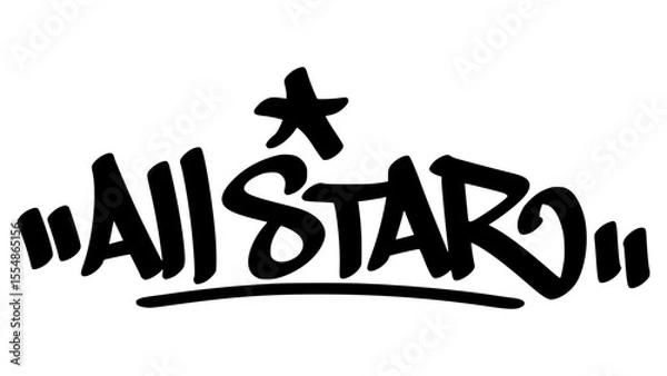 Fototapeta Hand-drawn graffiti tag of "All Star" in bold black ink with urban street art style. Transparent background, perfect for sports graphics, youth fashion, and dynamic designs.