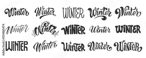 Fototapeta Winter. Set text. Hand draw lettering word. Vector illustration