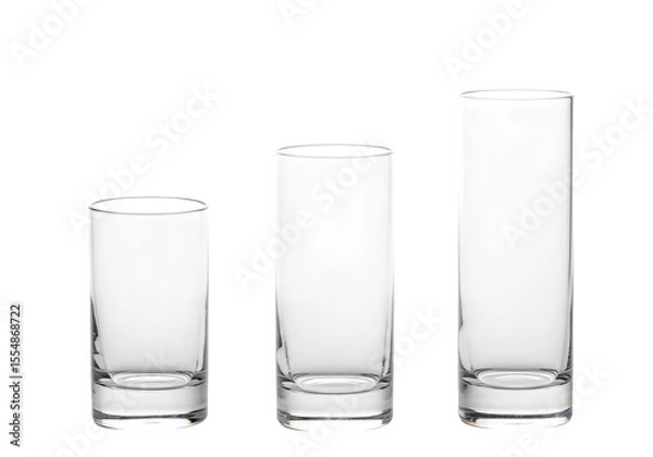 Fototapeta Clean Arrangement of Three Clear Glass Cylindrical Vases in Graduated Heights – Isolated on White or Transparent Background