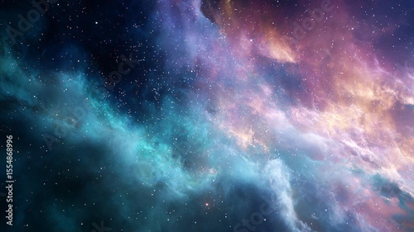 Fototapeta A vibrant purple and blue abstract nebula forming near a distant star cluster in outer space
