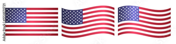 Fototapeta Set of US creative 3D flags. Classic and wavy design. Flag of the United States icons. Sports or business elements