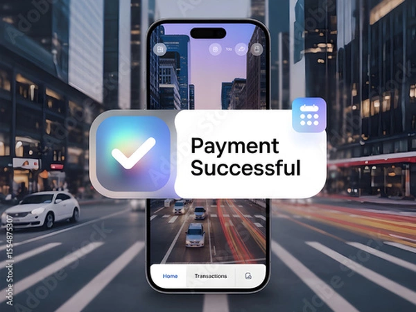 Fototapeta Bubble notification payment successful on a cellphone graphics