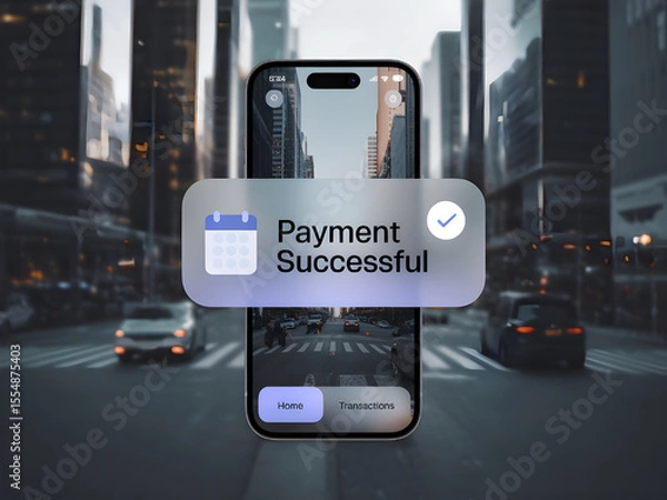 Fototapeta Bubble notification payment successful on a cellphone graphics