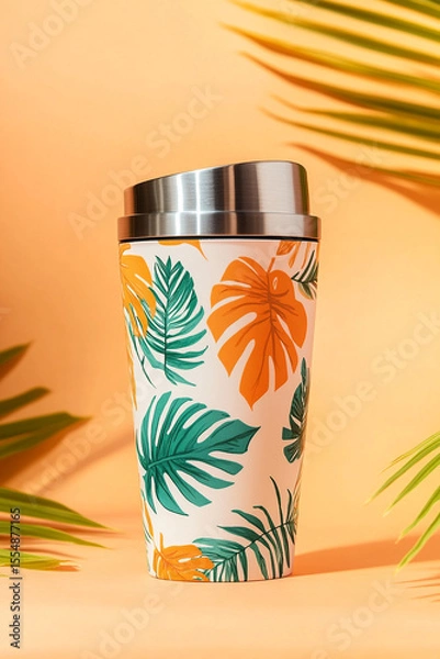 Obraz Reusable Travel Mug with Autumn Leaf Pattern
