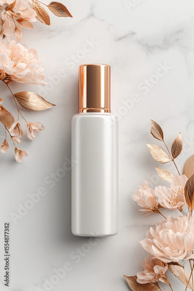 Obraz Cosmetic Bottle Mockup with Elegant Rose Gold Cap on a clean white background