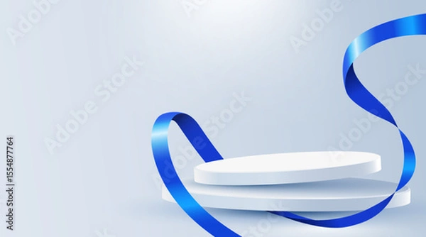 Obraz Abstract scene background. Cylinder podium background with ribbons. Product presentation, mock up, show cosmetic product, Podium, stage pedestal or platform. Vector illustration