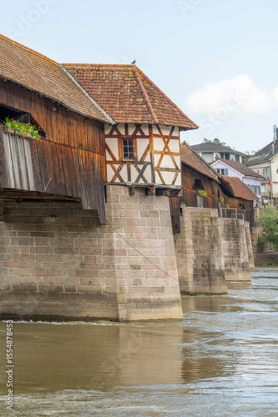 Fototapeta Historic Holzbrücke in Bad Säckingen over the Rhine River