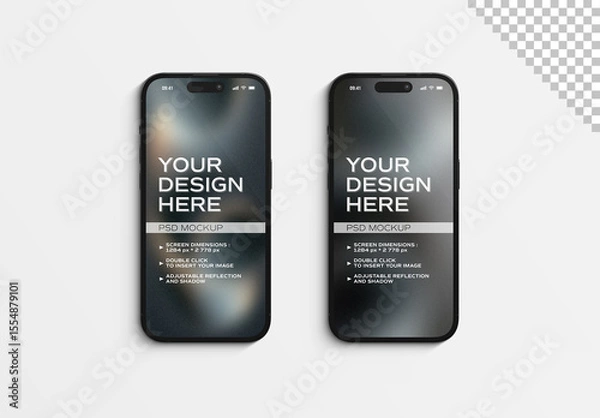 Obraz Two Isolated Black Smartphones With Shadows Mockup