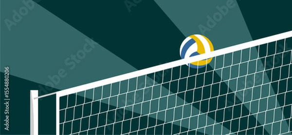 Fototapeta Vector of volley ball and the net on stripes green backdrop