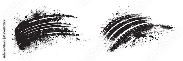Fototapeta Grunge black tire track imprint with splatter dirt texture isolated on white background vector illustration for automotive offroad race design skid mark dirty rough print element wheel motion