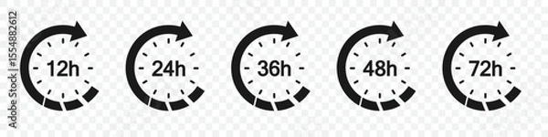 Obraz Deadline clock arrow 12, 24, 36, 48, 72 hours in a flat design