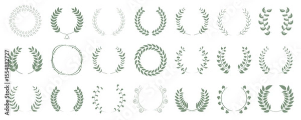 Obraz Floral wreath collection. Set of green laurel wreath element for winner, award, champion. Tree branch wreath