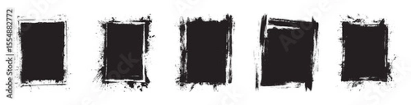 Fototapeta Grunge vertical black ink rectangle frames set abstract paint splatter textured borders white background handmade brush stroke design elements urban graffiti modern clipart isolated vector collection
